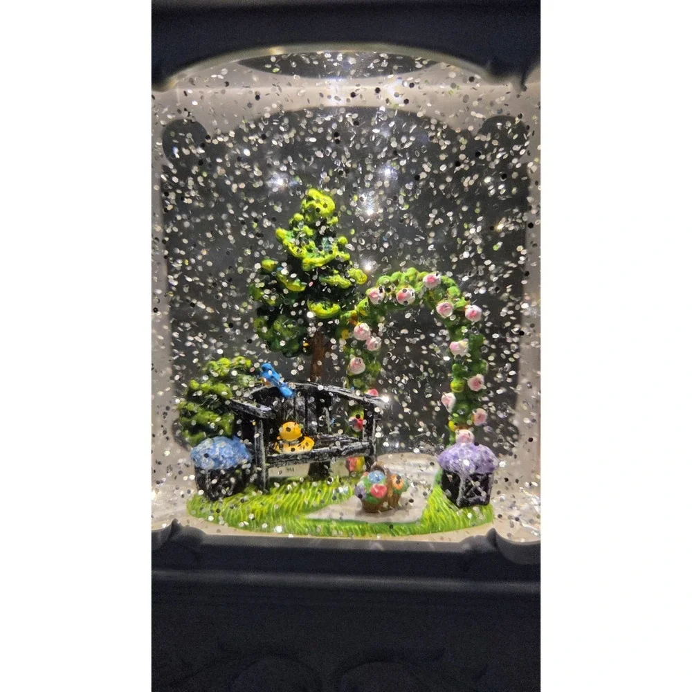 QVC Illuminated Glitter Globe Lantern‎ Summer Park Scene Hanging Freestanding